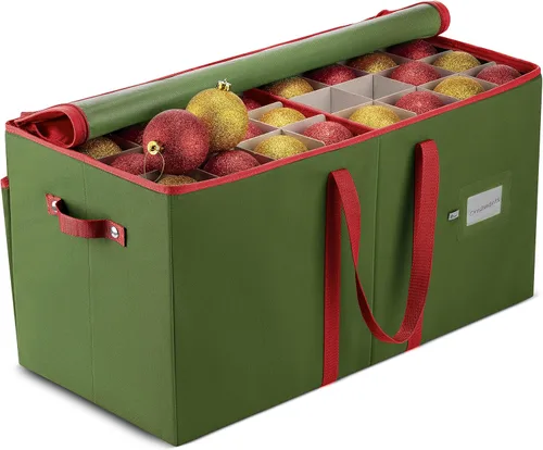 Miniatura 15 de ZOBER - Caja de almacenamiento para adornos navideños, con capacidad para 64 adornos, dos cremalleras, no tejido, a prueba de rasgaduras, 2-Verde