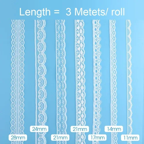 Miniatura 3 de FEPITO Cinta de encaje blanco de 39.6 yardas, 12 rollos de cinta de encaje surtido para coser y decoraciones festoneadas de boda nupcial