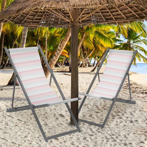 Miniatura 2 de Magshion Juego de 2 sillas plegables de playa, diseño reclinable ajustable de 4 niveles, marco de aluminio ligero, silla portátil al aire libre