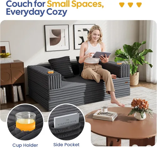 Miniatura 3 de COMAX Sofá cama futón, sofá cama convertible 4 en 1, sofás deshuesados para sala de estar, sofá biplaza plegable pequeño plegable que ahorra Gris