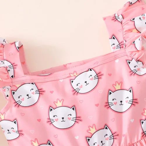 Miniatura 3 de Popshion Vestidos de niña con mangas con vuelo, vestido de verano para niños, fiesta de cumpleaños, sin mangas, vestido de 1 a 8 años