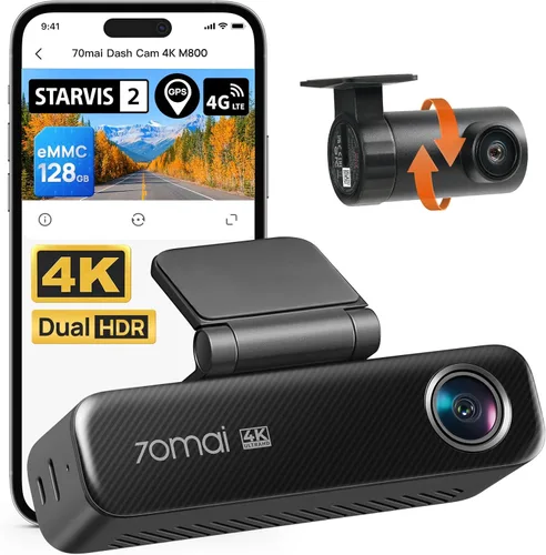 70mai Cámara de tablero 4K delantera y trasera para coches, visión nocturna súper STARVIS 2 IMX678 y apertura F1.7, HDR dual, compatible con 4G LTE