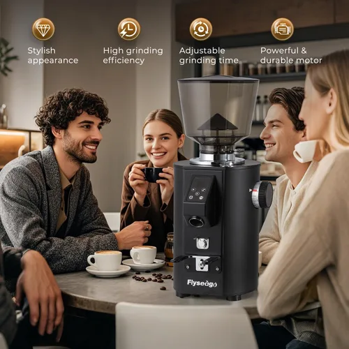 Miniatura 7 de Molinillo de café comercial resistente, rebabas planas SS de 2.520 in, 8 ajustes precisos, control de botón, tolva de 35 onzas, uso comercial