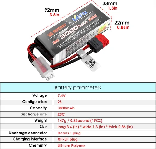 Miniatura 2 de sea jump 2S 7.4V 25C 3000mah Batería con T Plug para MJX H16E H16P H16PL H16BM H16DR H16GT 14301 JC16EP M161 RC Control Remoto Coche Actualización