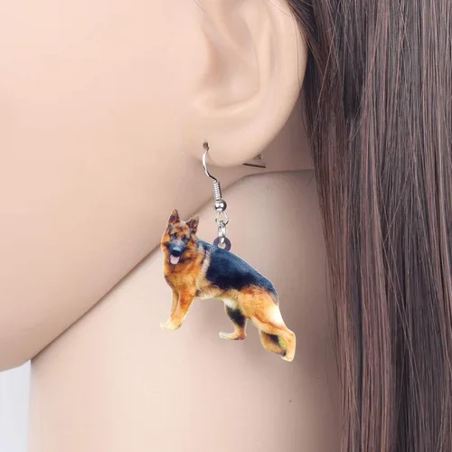 Miniatura 2 de DUOWEI German Shepherd Dog Earrings Acrylic Pets Drop Dangle Jewelry Party Birthday Gifts for Women Teen Girls Kids