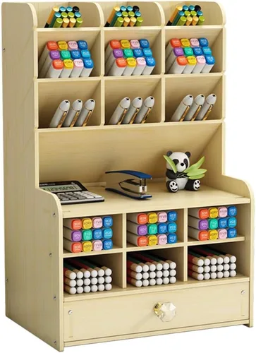 Miniatura 10 de Hggzeg Organizador de Escritorio de Madera, Portaplumas DIY de Gran Capacidad Caja de Almacenamiento Estante de Almacenamiento de Artículos
