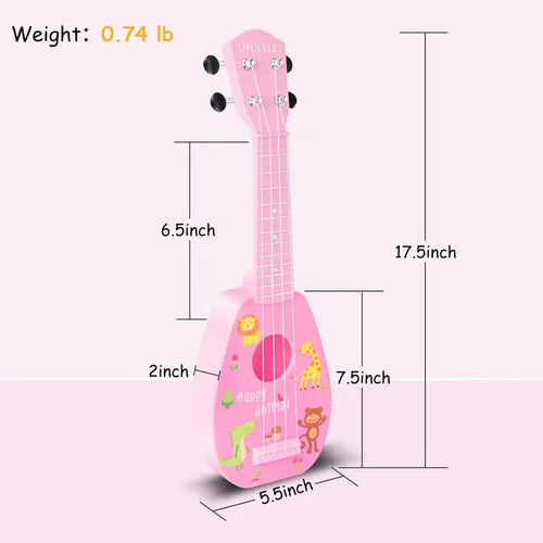 Miniatura 3 de YOLOPARK Mini guitarra ukelele juguete para niños, 4 cuerdas Keep Tonos Can Play Not Electronic Ukulele, Niños Instrumentos Musicales Juguetes Rosa