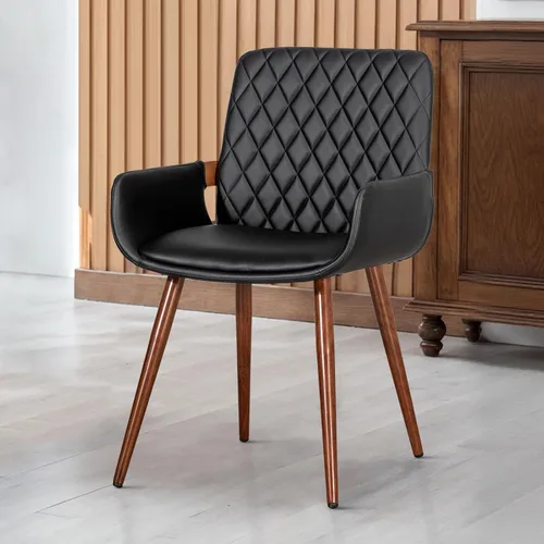 LUNLING Sillas de Comedor Modernas de Mediados de Siglo de Cuero Sintético, Sillas con Asiento Tapizado y Patas de Metal, Silla de Cocina de Cuero