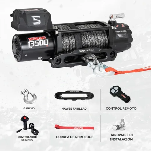 Miniatura 5 de SINOKING Cabrestante eléctrico de 13500 libras para Jeep, camión, SUV, cabrestante de remolque y cabrestante de barco - Cuerda sintética resistente