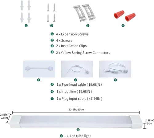 Miniatura 6 de KUKUMAO Luminaria de Tubo LED Enchufable de 5000K, Luz de Gabinete Enlazable de 18W para Garaje, Cocina, Baño, Closet, Oficina - 2 Pies, A Prueba