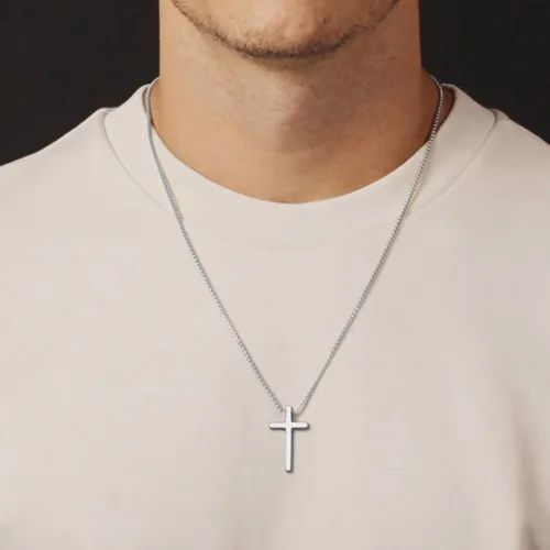 Miniatura 2 de IEFSHINY - Collar con dije de cruz de acero inoxidable para hombre cadena de 16 a 30pulgadas dorada plateada negra