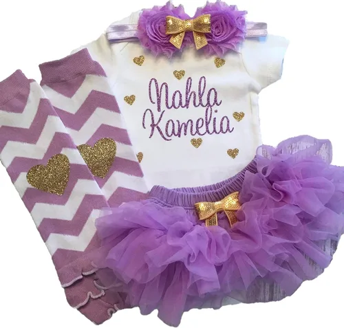 Miniatura 11 de Traje personalizado de baby girl para baby shower, con nombre personalizado con purpurina y corazón, tutú con diadema y calentadores de piernas
