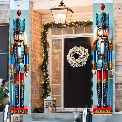 Miniatura 10 de BlissYard Estandartes de Porche Navideños de Cascanueces 12×71 Pulgadas Hola Invierno Feliz Navidad Decoraciones de Puerta Estandarte de Soldado