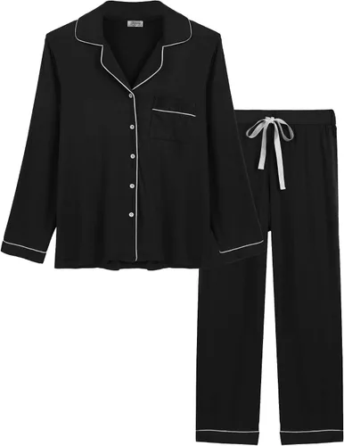 Pijama de bambú ultra suave para mujer, juego de pijama - manga largacon botones.