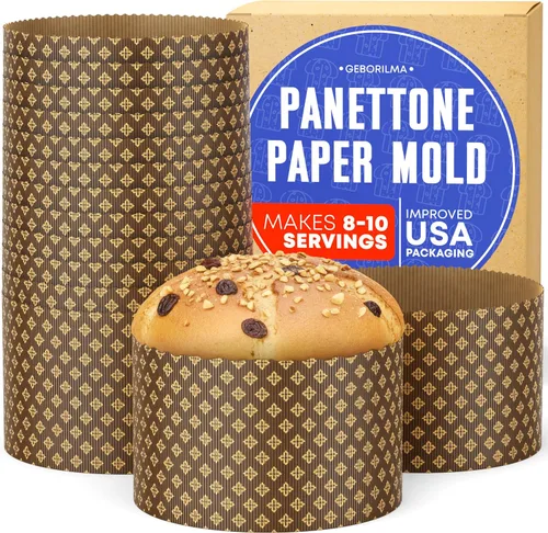 Miniatura 16 de Molde de papel para panettone premium mediano - 18 oz Molde desechable para panettone de 5 pulgadas 500 g - 12 unidades de formas para hornear paska