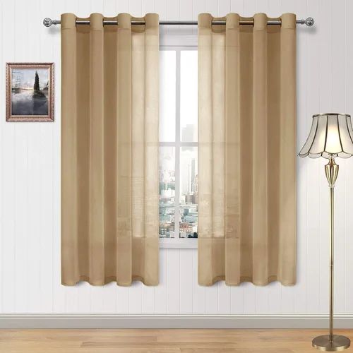 Miniatura 45 de DWCN Cortinas traslúcidas color verde frijol para sala de estar y dormitorio - Cortinas voile con aspecto de lino sintético con ojales en la parte