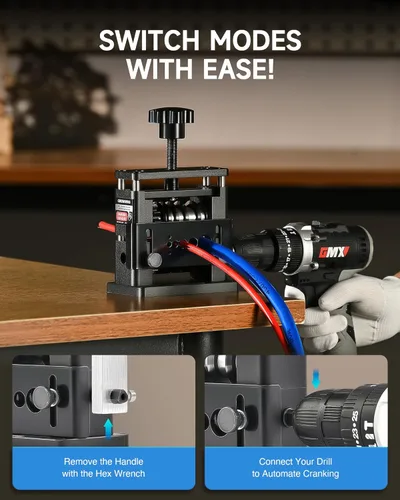 Miniatura 8 de CREWORKS Máquina peladora manual de cables, máquina pelacables accionada por taladro con 6 canales y 5 cuchillas, herramienta pelacables portátil