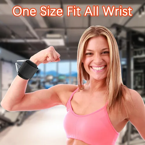 Miniatura 6 de Paquete de 2 muñequeras para máquina de cable, acolchado de neopreno ajustable, talla única, correas de muñeca de fitness para hombres y mujeres