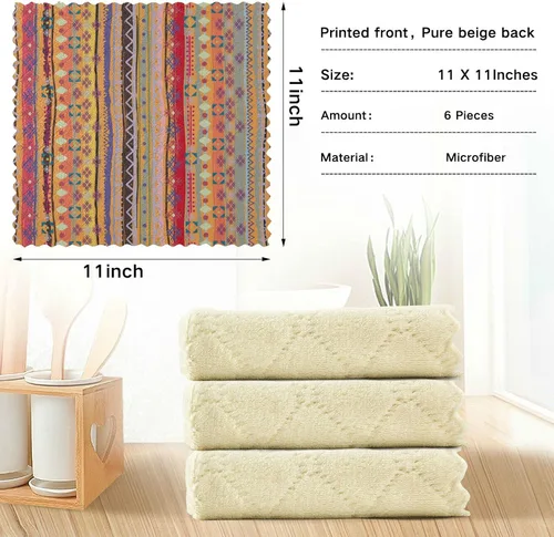 Miniatura 5 de CaTaKu Paños de cocina étnicos bohemios, paquete de 6 trapos reutilizables para lavar, paños de limpieza de microfibra, paños para secar la cocina