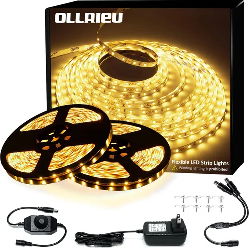 Miniatura 14 de Tira de luces LED blancas de 10 pies, cinta regulable de 12 V con control remoto infrarrojo, luz de cinta adhesiva SMD 2835, conectable, cortable