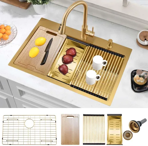 Miniatura 17 de Fregadero de cocina de acero inoxidable de 25 x 20 x 10 pulgadas, con caída en la parte superior, calibre 16, cuenco individual profundo, fregadero