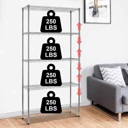 Estantes de almacenamiento de 5 niveles, capacidad de 1250 libras, estantería de alambre resistente, estante de metal NSF, estante de almacenamiento