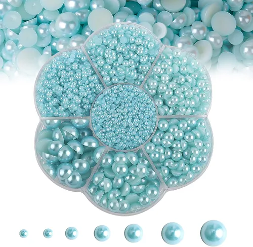 Miniatura 11 de 5600 PIEZAS Medias Perlas Redondas Planas Imitación Perlas para Manualidades, 7 Tamaños para Arte de Uñas DIY, Creación de Joyería, Zapatos, Taza