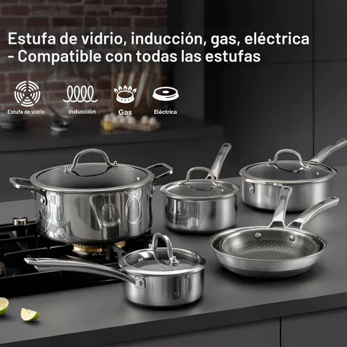 Miniatura 5 de Cacerola con tapa, juego de cacerolas antiadherentes híbridas de 2.5 cuartos, utensilios de cocina de acero inoxidable, ollas antiadherentes libres