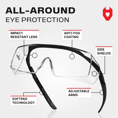 Miniatura 5 de NoCry Gafas de Seguridad Antivaho que se Ajustan Sobre Gafas con Lente Resistente a los Arañazos — Certificadas ANSI Z87 y OSHA, Gafas de Seguridad