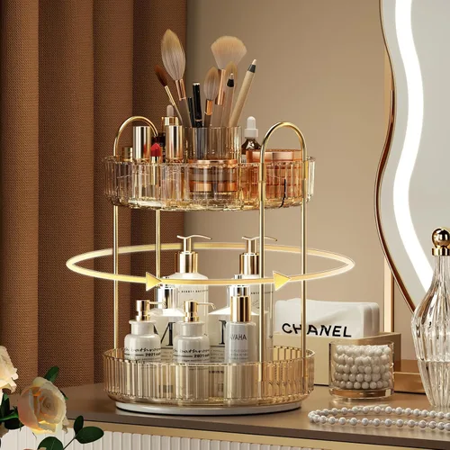 Miniatura 18 de YCIA&DONE Organizador de maquillaje giratorio para tocador, almacenamiento de maquillaje de gran capacidad, estante para el cuidado de la piel