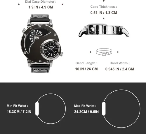 Miniatura 5 de MJSCPHBJK Reloj de pulsera analógico único para hombre, sumergible, de moda, de vestir, de cuarzo, con dial doble, diseño genial, banda de cuero