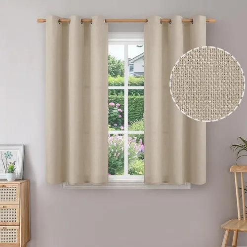 Miniatura 30 de BGment Cortinas de Lino Beige de 63 Pulgadas de Largo 2 Paneles - Tratamientos para Ventanas con Textura de Arpillera Filtrantes de Luz Cortinas