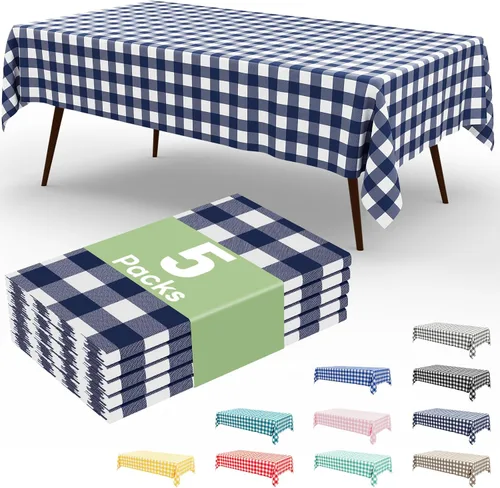 Miniatura 26 de misaya 3 paquetes de manteles desechables de búfalo, mantel de plástico impermeable de 54 x 72 pulgadas, manteles rectangulares a cuadros caqui