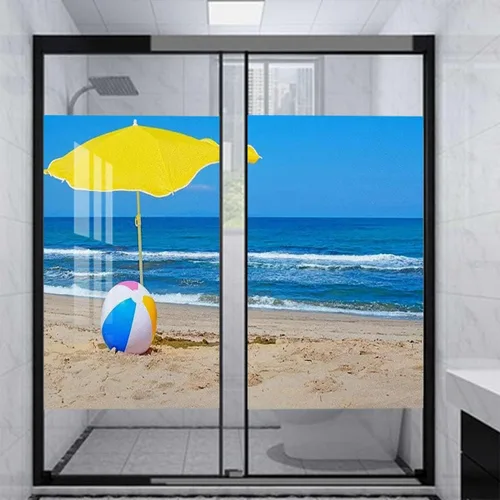 Miniatura 11 de Película de privacidad para ventana color crema azul, calcomanías para ventanas manchadas, adhesivo estático para ventana, adhesivo decorativo