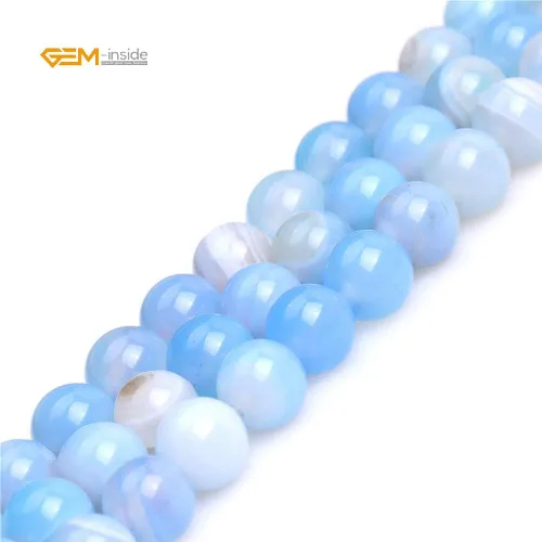 Miniatura 3 de GEM-Inside - Cuentas redondas de ágata de ónix azul claro natural de 0.394 pulgadas (0.394 in) con agujero grande para hacer joyas, suministros