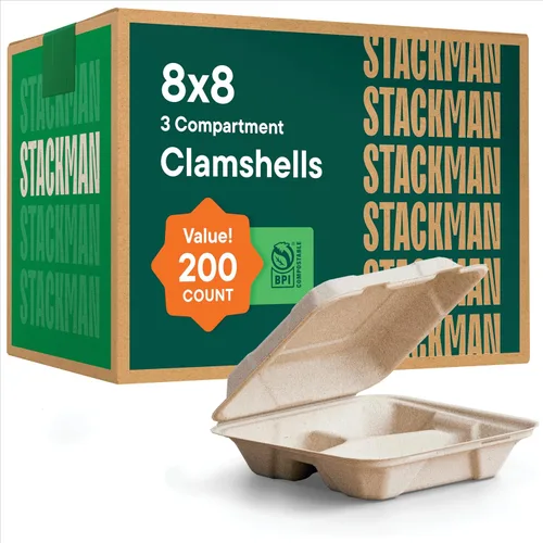 Miniatura 9 de Recipientes de alimentos 100% compostables para llevar [6 x 6 pulgadas, paquete de 50 unidades] Contenedores de calidad resistente, bagazo