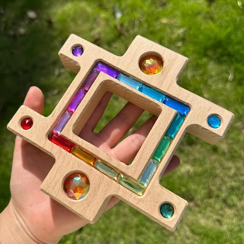 Miniatura 8 de 20 piezas de bloques de gemas de madera, juguetes de apilar, bloques de ventanas acrílicos coloridos, cubos de construcción de cristal acrílico