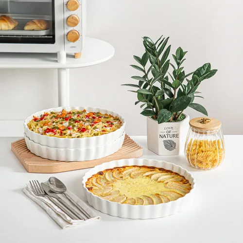 Miniatura 6 de LOVECASA Molde para hornear quiche de porcelana, molde para pastel reutilizable de 10 pulgadas, molde redondo antiadherente para pastel, molde