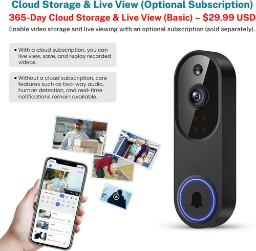Miniatura 7 de Guggre Cámara de timbre de video inalámbrico 1080P, visión nocturna, almacenamiento en la nube (se vende por separado), solo Wi-Fi de 2.4 GHz