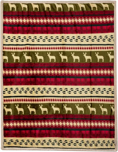 Miniatura 6 de PAVILIA - Manta de Navidad Premium de sherpa, diseño de cabaña verde y roja con estampado de reno, ultra suave, reversible, de forro polar y sherpa