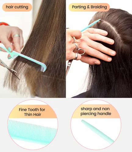 Miniatura 3 de Juego de 6 peines profesionales para el cabello para mujeres y hombres, cola de rata, peines de dientes anchos y finos para cabello rizado, Verde