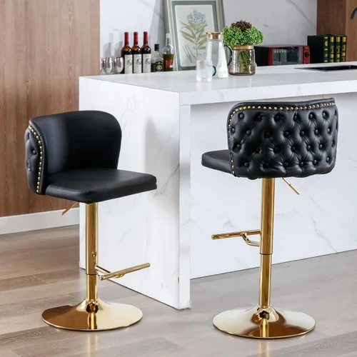 Miniatura 4 de Juego de 2 taburetes de bar modernos giratorios de altura de mostrador, sillas ajustables de piel sintética, taburetes de bar de cocina negros