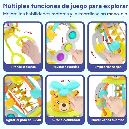 Miniatura 3 de Juguetes Montessori HOLA para niños de 1 año, juguetes para dentición con sonajero para bebés de 0-6 y 6-12 meses, juguetes sensoriales de silicona