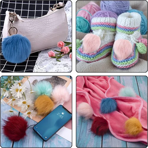 Miniatura 5 de SIQUK 30 pompones de piel sintética de zorro sintético, pompones esponjosos con lazo elástico para sombreros, bufandas, guantes, bolsas, accesorios
