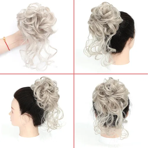 Miniatura 2 de KETHBE Moño desordenado, extensión de moño despeinado, extensión de moños, banda elástica para el cabello, moño rizado para mujeres (gris lino)
