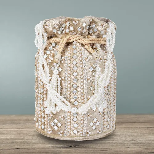 Miniatura 4 de Aheli Indian Potli - Bolso de noche para mujer, bolso de mano étnico para novia con cordón