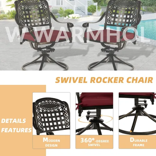 Miniatura 8 de Juego de comedor de patio de 9 piezas, mesa y sillas de patio al aire libre, mesa de comedor ovalada de aluminio fundido de 84 pulgadas con agujero