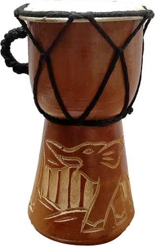 Miniatura 15 de Djembe Drum Carved Bongo música de inspiración africana también una idea única para regalar. Carver Abstract Elephant Giraffe Turtle.