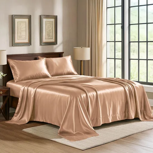 Miniatura 31 de Pure Bedding Sábanas de satén individuales [3 piezas, plateadas] Juego de sábanas sedosas de lujo para hotel, juego de sábanas de microfibra extra