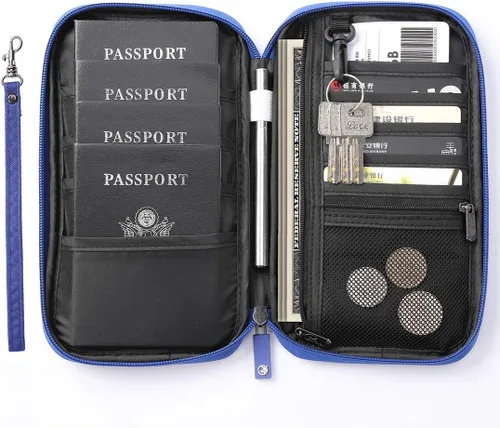 Miniatura 47 de VanFn Cartera RFID para pasaporte de viaje, soporte para pasaporte familiar, organizador de documentos de viaje serie P.Travel (nailon, gris)